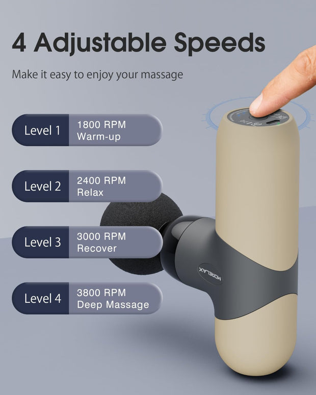 Mini Massage Gun, Percussion Muscle Massager for Back Pain Relief, Compact Sports Travel Massage Gun with 6 Massage Heads 4 Speeds, Gift for Her, Home, Athletes