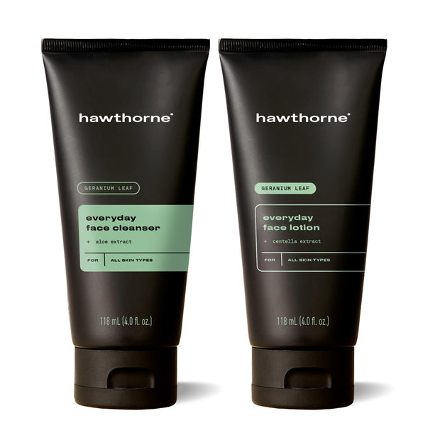 Hawthorne Men's Everyday Essential Skincare Set With Face Wash Cleanser and Lotion. A 2-Step Routine for Smooth, Hydrated Skin. All Natural Ingredients, Paraben Free, Phthalate Free. 4 Fl. Oz. Each.