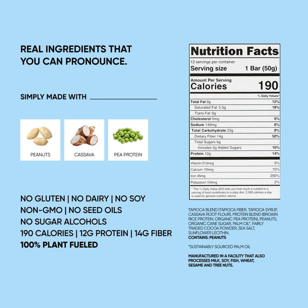 TRUBAR Vegan Protein Bar, Cocoa For Coconuts, Gluten Free, Plant Based Protein, Dairy Free, Non GMO, Soy Free, No Sugar Alcohols, 12G Protein, 12G Fiber, 23G Carb, On the Go Snack Bars, 12ct