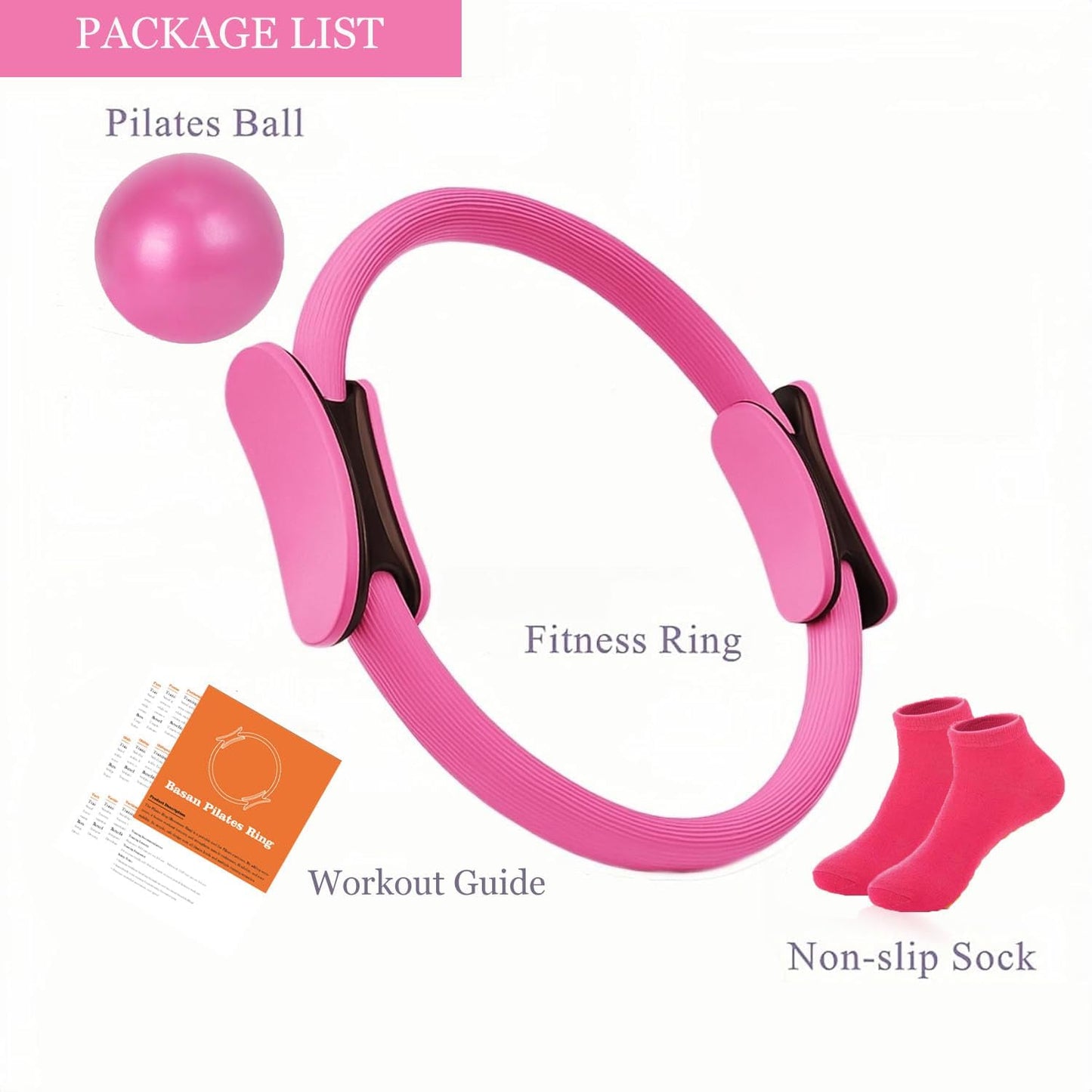 Basan Pilates Ring Kit – Pilates 14" Magic Circle, 9" Mini Exercise Ball for Inner Thighs, Arms & Core Toning – Home Pilates Fitness Ring Workout Set for Women Beginner Starter kit