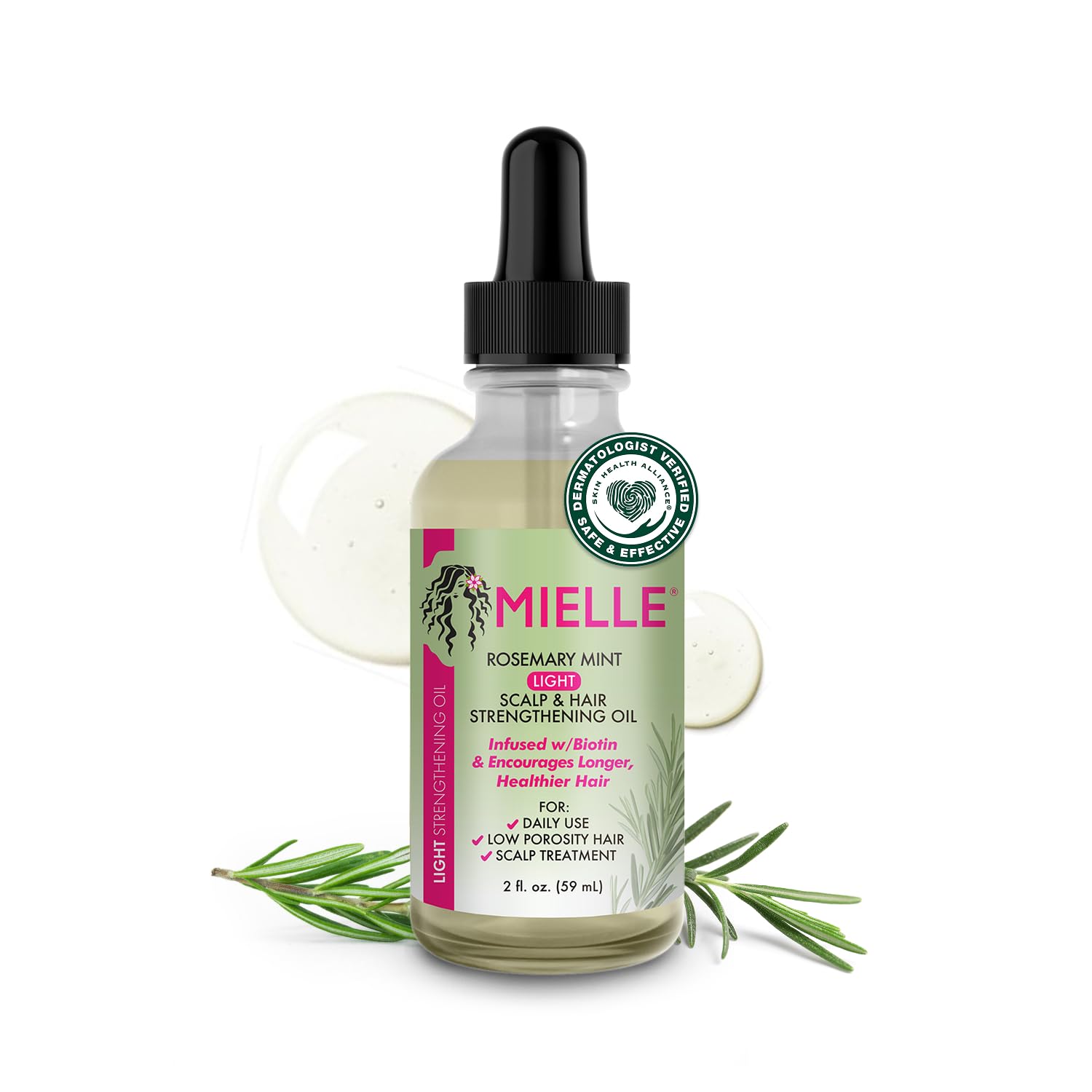 Mielle Organics Rosemary & Mint Hair Oil, Split Ends & Dry Scalp Treatment - Infused with Biotin & Essential Oils for Strengthening, Soothing, Moisturizing & Encouraging Healthier Hair (2 Fl Oz)