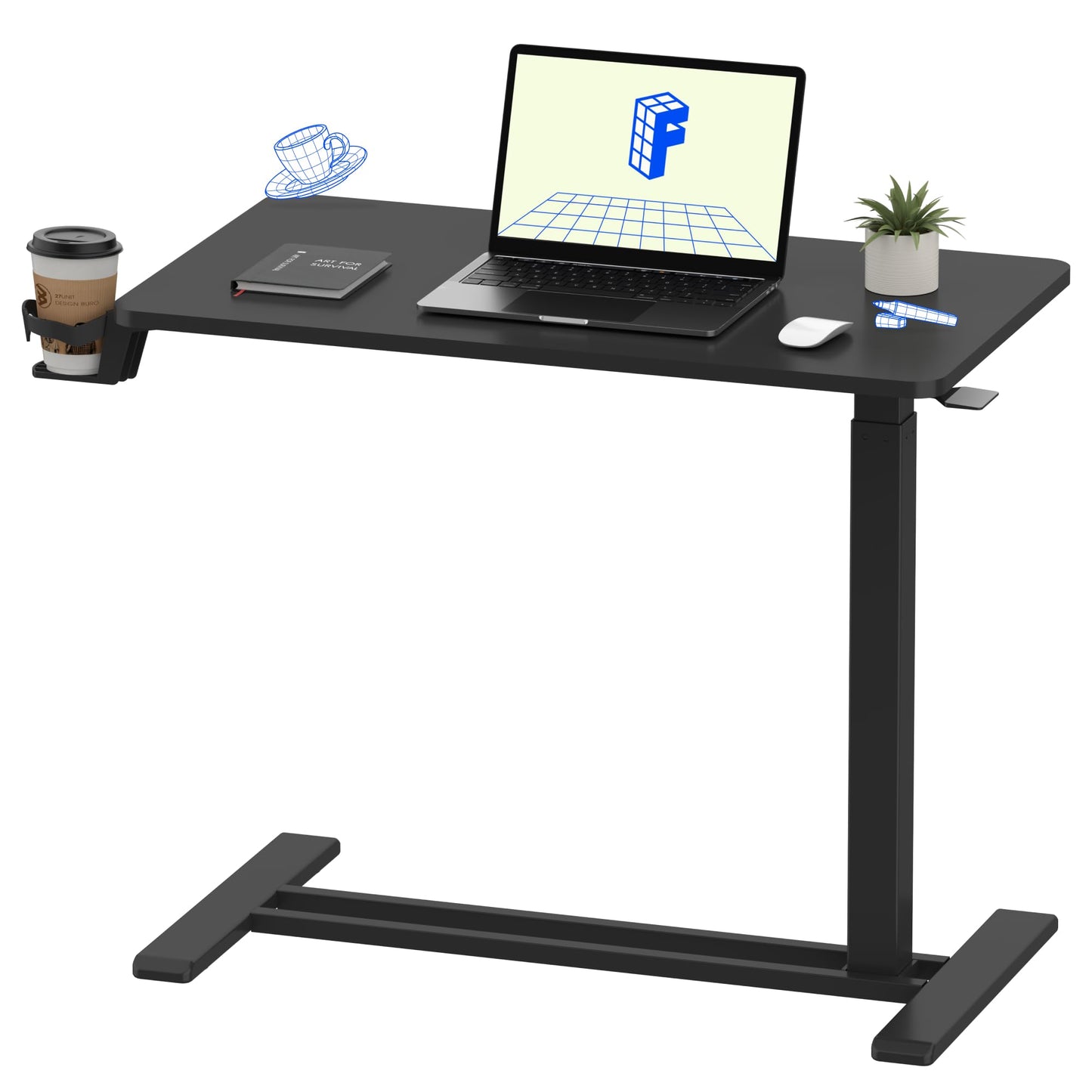 FLEXISPOT H7 Adjustable Overbed Bedside Table with Wheels Pneumatic Mobile Standing Desk Laptop Desk Rolling Computer Cart Movable Overbed Table Hospital Home Use(27.6" W x 15.7" D, White)