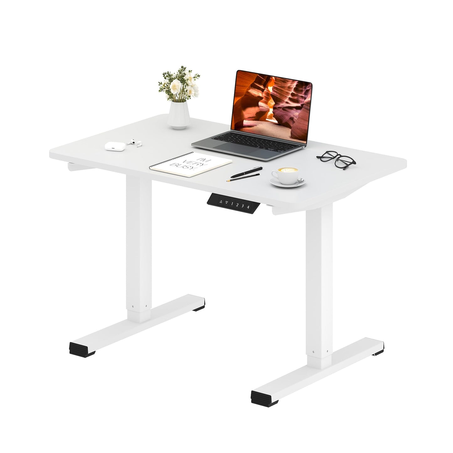 Adjustable Stand Up Desk with Memory Preset, Standing Desks 55 x 24 Inch Electric Home Office Desk Computer Workstation Splice Black Top + Black Frame