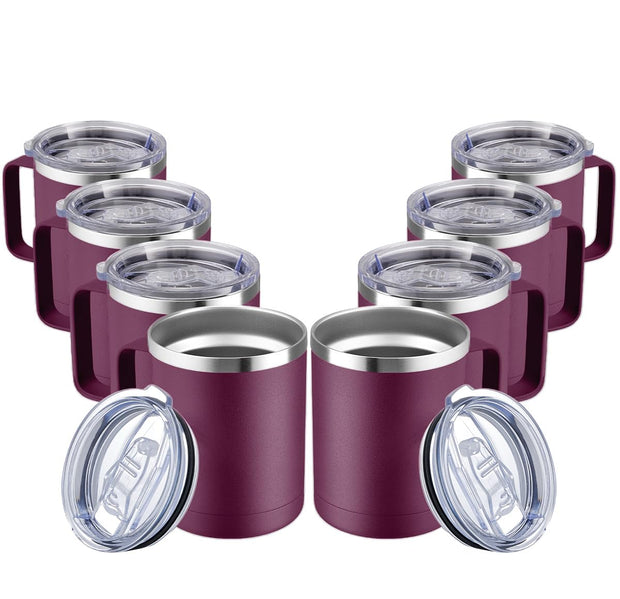 MEWAY 12oz Coffee Mug With Handle and Sliding Lid,Stainless Steel Travel Tumbler Cup with Handle,Double Wall Vacuum Insulated Camping Cup for Hot & Cold Drinks Tea (Purple,Set of 1)