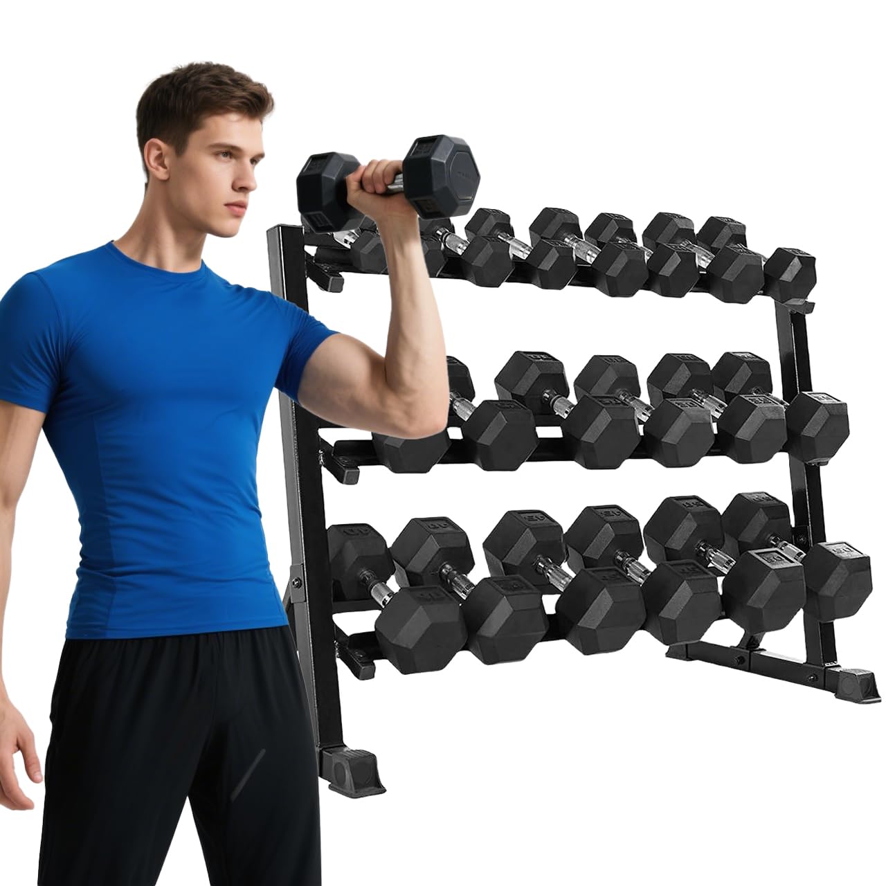 550LB 450LB 350LB Dumbbell Set with Rack Rubber Hex Weights for Home Gym Durable Construction Convenient Storage Space Saving Design Complete Weight Set Barbell Coated for Exercise Training