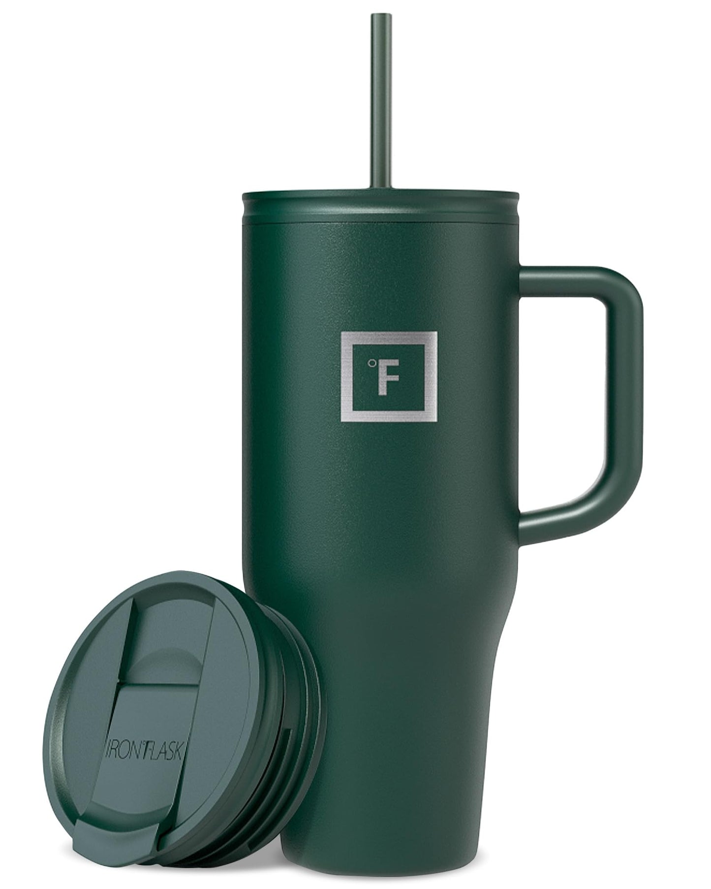 IRON °FLASK Co-Pilot Insulated Mug w/Straw & Flip Cap Lids - Cup Holder Bottle for Hot, Cold Drink - Leak-Proof - Water, Coffee Portable Travel Mug - Aurora, 32 Oz