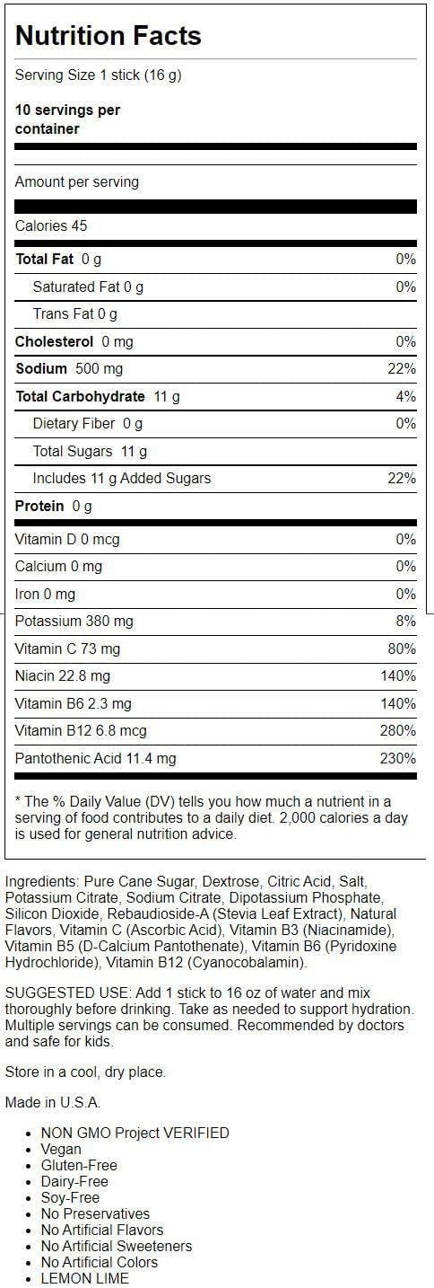 Liquid Iv Hydration Lemon Lime 10 Count 5.65 OZ