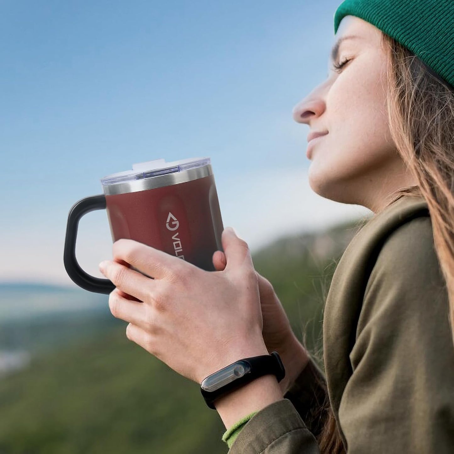 16oz Coffee Mug, Vacuum Insulated Camping Mug with Lid, Double Wall Stainless Steel Travel Tumbler Cup, Coffee Thermos Outdoor, Great for Any Beverage (Brick Red)