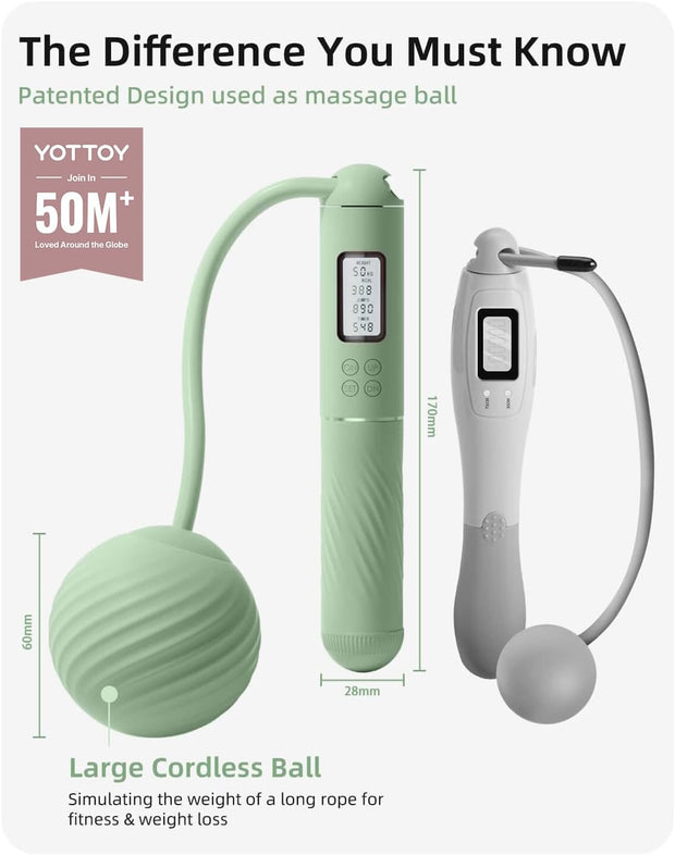 YOTTOY Skipping Ropes for Adults -Cordless Counter Jump Rope with Large Cordless Ball-Weighted Jump Rope for Women with LCD Display