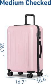 KYME Suitcase Hardshell With Double Spinner Wheels, PC+ABS TSA Lock Travel Luggage (Pink, 2Pcs Set(20"/24"))