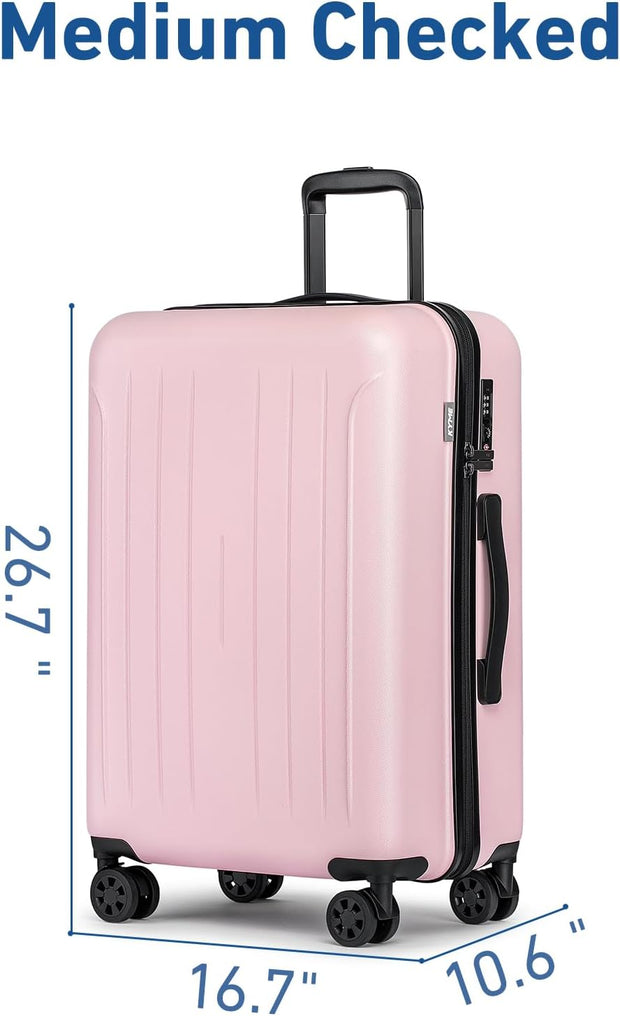 KYME Suitcase Hardshell With Double Spinner Wheels, PC+ABS TSA Lock Travel Luggage (Pink, 2Pcs Set(20"/24"))