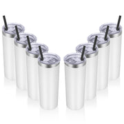 VEGOND Stainless Steel Tumblers Bulk 12 Pack, 20 oz Vacuum Insulated Skinny Tumblers with Lids and Straws, Double Wall Coffee Mug, Travel Water Cup, White