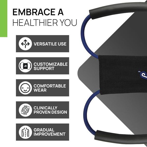 PRIMEKINETIX PostureMedic Dynamic Posture Brace for Neck and Back Support -For Enhanced Shoulder Alignment, Posture Improvement & Stretching- M(Blue)