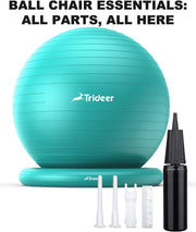 Trideer Exercise Yoga Ball Chair with Base for Home Office Desk, Stability & Fitness Ball Seat to Relieve Back Pain, Home Gym Workout for Abs, Pregnancy Ball with Pump