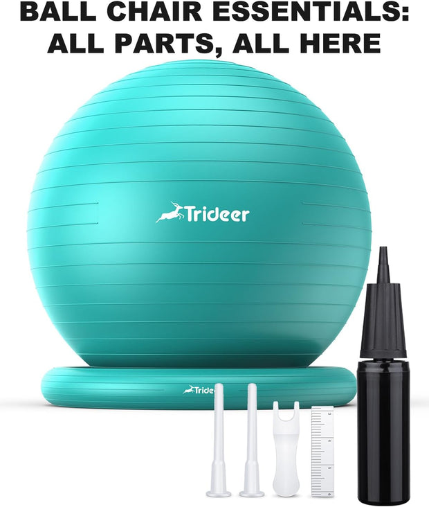 Trideer Exercise Yoga Ball Chair with Base for Home Office Desk, Stability & Fitness Ball Seat to Relieve Back Pain, Home Gym Workout for Abs, Pregnancy Ball with Pump