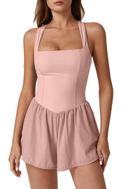 QINSEN Women's Square Neck Sleeveless Romper Jumpsuit Casual Summer One Piece Outfit with Pocket