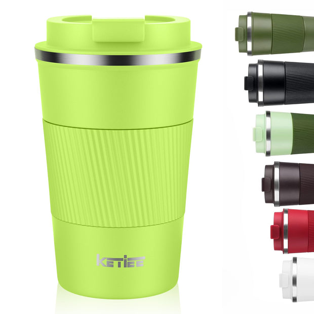 KETIEE Travel Coffee Mug Spill Proof 12oz, Insulated Reusable Coffee Cups with Seal Lid, Vacuum Stainless Steel Travel Mug to Go Car Tumbler for Hot/Ice Drinks (Grey)