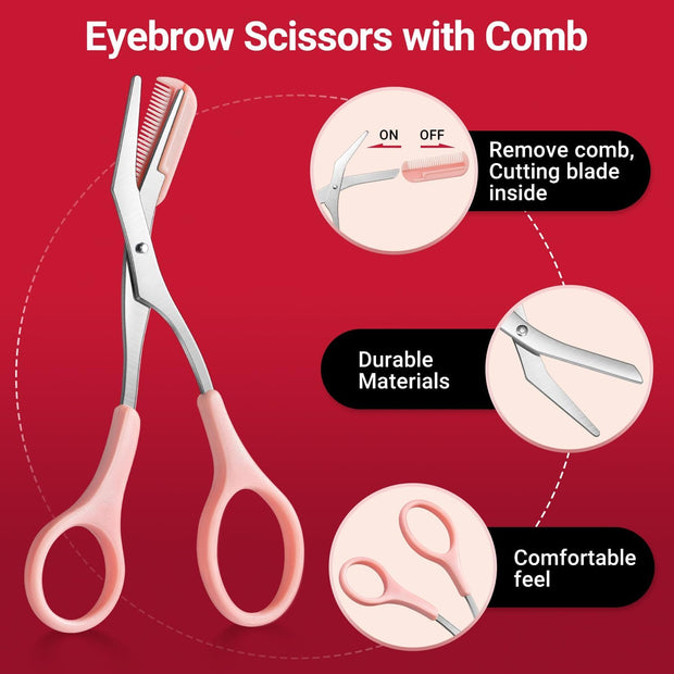 TsMADDTs Tweezers for Women Facial Hair, 8 in 1 Eyebrow Kit with Tweezers, Eyebrow Trimmer Scissors, Razor, Brush with Travel Bag, Hair Plucking Daily Beauty Tools