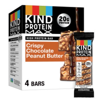 KIND Protein MAX Crispy Chocolate Peanut Butter Snack Bars, 20g of Protein, Keto Friendly, 1g of Sugar Per Bar, Gluten Free, 4 Count Box