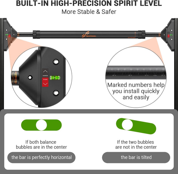 Sportneer Pull Up Bar: Strength Training Chin up Bar without Screws - Adjustable 29.5''-37'' Width Locking Mechanism Pull-up Bar for Doorway - Max Load 440lbs for Home Gym Upper Body Workout, Non-slip