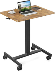 Sweetcrispy Small Mobile Standing Desk, Rolling Laptop Computer Carts, Portable Laptop Desk with Wheels, Adjustable Height Table for Home Office, Rust Brown