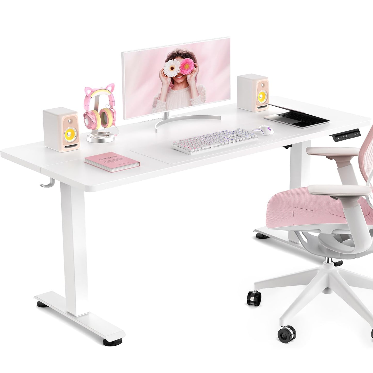 Veken 55 Inch Large Electric Standing Desk, 4 Memory Heights Adjustable,Sit to Stand Up, Work Home Office Computer Table for Study, Walking Pad, Writing, and Games, Wooden Desktop Desks, White