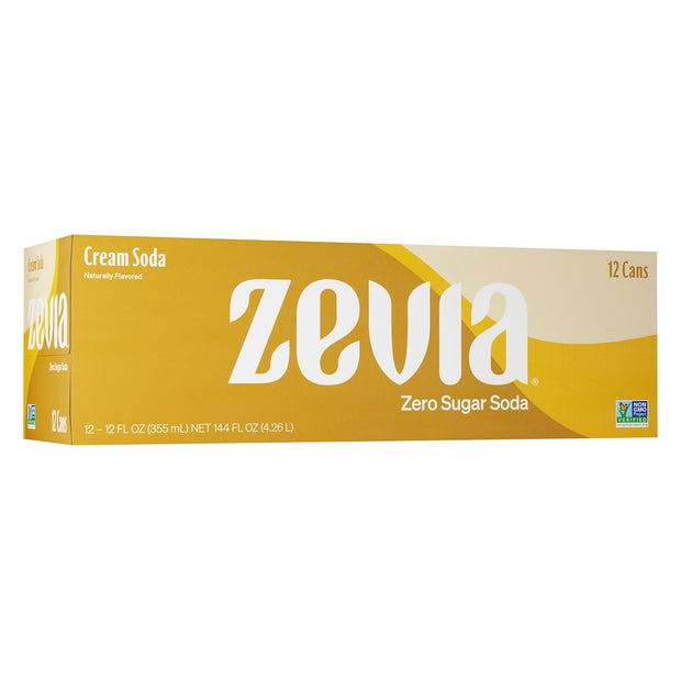 Zevia Zero Sugar Soda, Cream Soda, 12 Ounce Cans (Pack of 12)