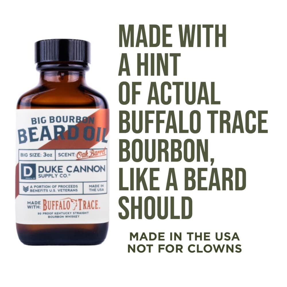 Duke Cannon Supply Co. Big Bourbon Beard Care Collection Gift Bundle (3 Piece Set) - Beard Wash, Balm and Oil (Oak Barrel Scent)