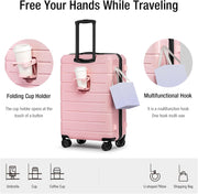 KYME 26 Inch Luggage TSA Approved Hard Shell Suitcases with Spinner Wheels Durable Medium Travel Checked Luggage with Cup Holder for Women Men Pink
