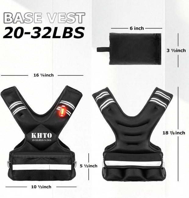 KHTO Adjustable Weighted Vest for Men and Women with Warning Light Reflective Strip，Large Weight Vest for Exercise Set Cardio and Strength Training (4-10lb/11-20lb/20-32lb)