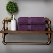 Superior Egyptian Cotton Pile Bath Towel Set of 2, Ultra Soft Luxury Towels, Thick Plush Essentials, Absorbent Heavyweight, Guest Bath, Hotel, Spa, Home Bathroom, Shower Basics, Plum