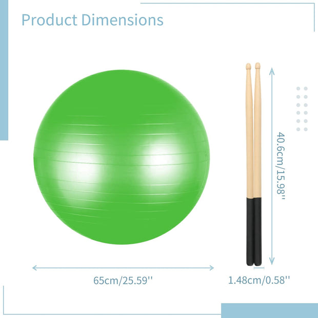 joyibay Cardio Drumming Equipment Set, Fitness Balance Ball with Pump & 3.2oz Cardio Drumming Sticks, Aerobic Exercise Ball for Workouts, Stability, Pilates, Yoga, Pregnancy Gymnastics