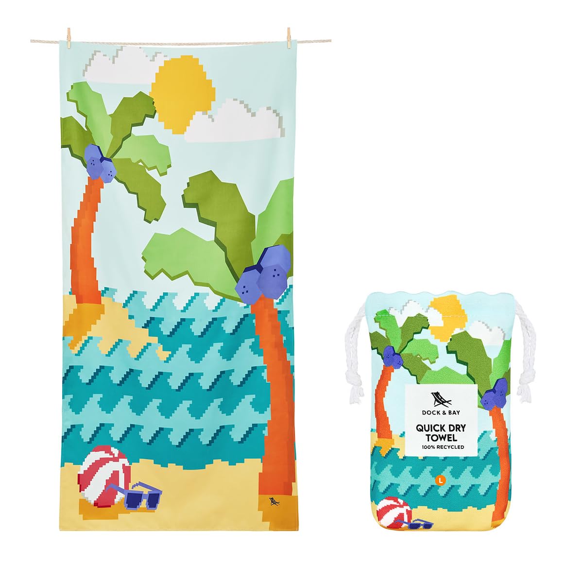 Dock & Bay Beach Towel - Quick Dry, Sand Free - Compact, Lightweight - 100% Recycled - Includes Bag - Cabana - Bondi Blue - Large (160x90cm, 63x35)