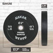 SAKAE Olympic Rubber Bumper Plates, 2-Inch Weight Plate Set with Steel Hub, Ideal for Weightlifting, CrossFit, Strength Training & Home Gym Workout, Available in Single, Pair & Sets, Multiple Sizes