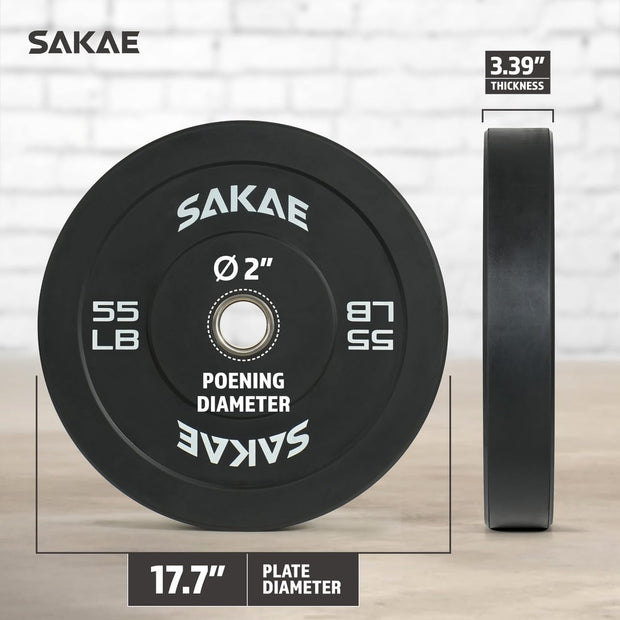 SAKAE Olympic Rubber Bumper Plates, 2-Inch Weight Plate Set with Steel Hub, Ideal for Weightlifting, CrossFit, Strength Training & Home Gym Workout, Available in Single, Pair & Sets, Multiple Sizes