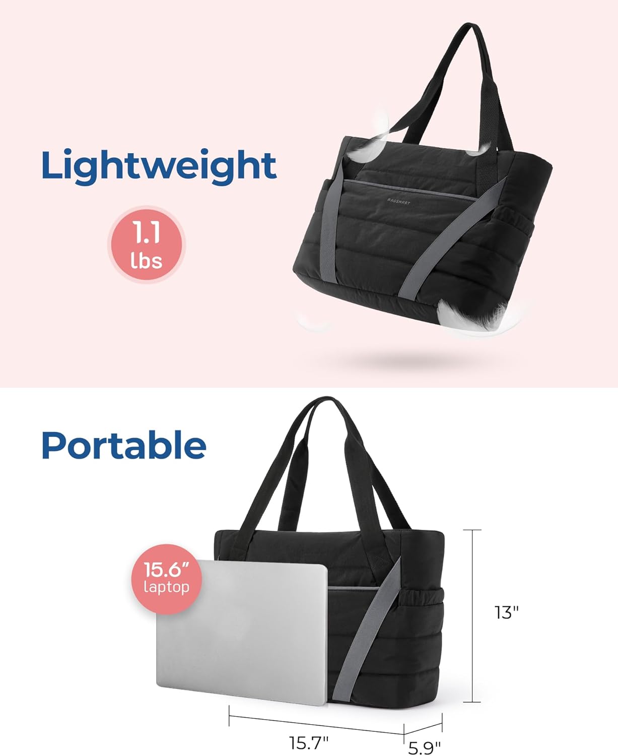 BAGSMART Tote Bag for Women with Zipper, Yoga Mat Bag Gym Tote for Travel, Work, Sport