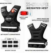 KHTO Adjustable Weighted Vest for Men and Women with Warning Light Reflective Strip，Large Weight Vest for Exercise Set Cardio and Strength Training (4-10lb/11-20lb/20-32lb)