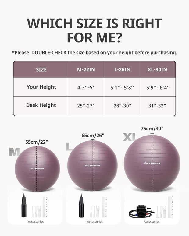 Trideer Yoga Ball – Anti-Burst Exercise Ball for Pregnancy, Office, Birthing, Stretching & Core Workout – Home Gym & Therapy