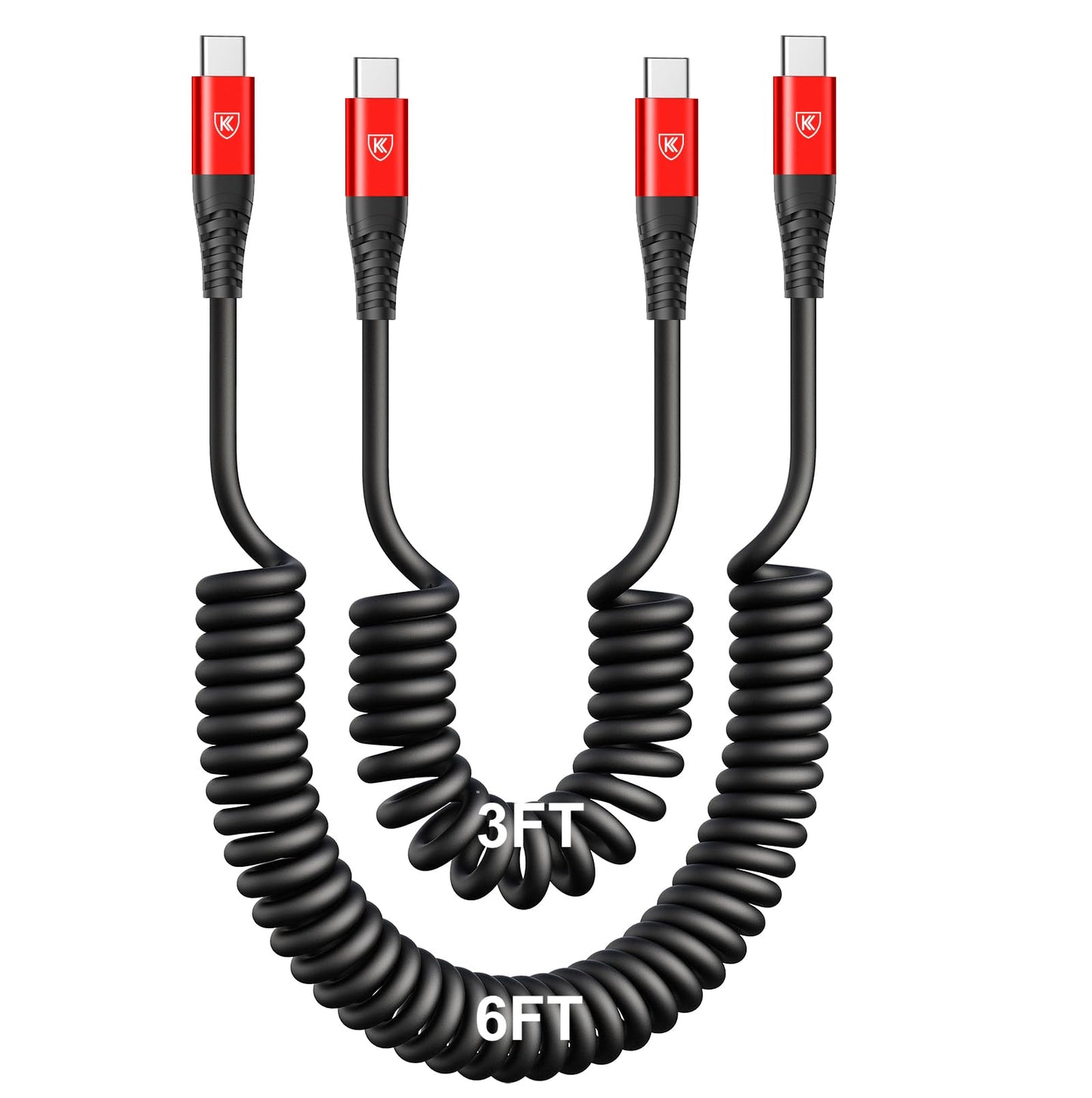 USB C to C Cable 3ft 2Pack Coiled USB C Charger Cable for Car Type C Fast Charging Cable for iPhone 16/15/Plus/Pro/Pro Max/Samsung Galaxy S23
