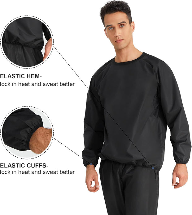 Sauna Suit for Men Heats Sauna Sweat Shirt Non Rip Boxing Sweat Suits Weight Loss Gym Tops Sauna Pants