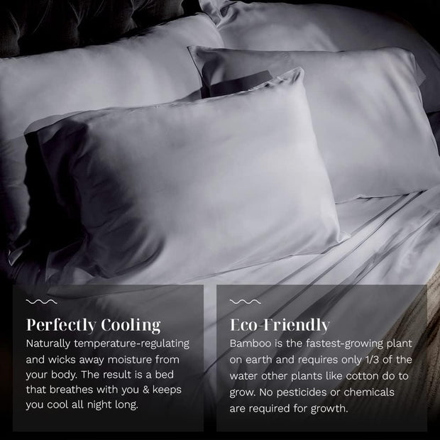 LUXOME Luxury Sheet Set | 100% Rayon (Viscose) from Bamboo | King Size - Stone | Deep Pockets | 4-Piece Set (Fitted, Flat, 2 Pillowcases)