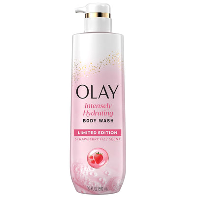 Olay Body Wash for Women, Intensely Hydrating, Pro-Hyaluronic Acid Serum Complex, Renews Moisture, Vitamin B3 Lameller Technology, For All Skin Types, Strawberry Summer Fizz Scent, 20 fl oz