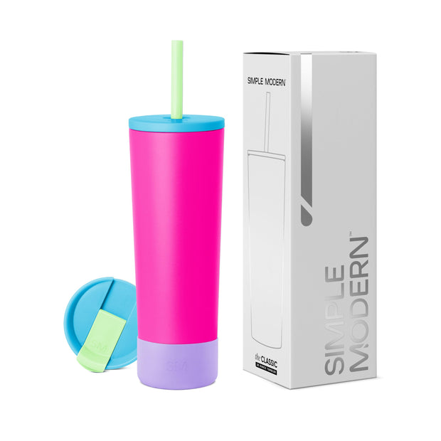 Simple Modern Insulated Tumbler with Lid and Straw | Iced Coffee Cup Reusable Stainless Steel Water Bottle Travel Mug | Gifts for Women Men Her Him | Classic Collection | 24oz | Midnight Black