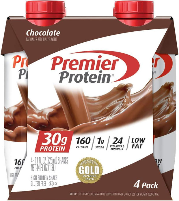 Premier Protein Shake, Chocolate, 30g Protein, 1g Sugar, 24 Vitamins & Minerals, Nutrients to Support Immune Health, 4 Count, 44 Fl Oz