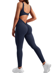 YEOREO Long Sleeve Jumpsuit for Women Workout V Back Bodysuit Lizvette Scrunch Leggings One Piece Romper Full Length Bodycon