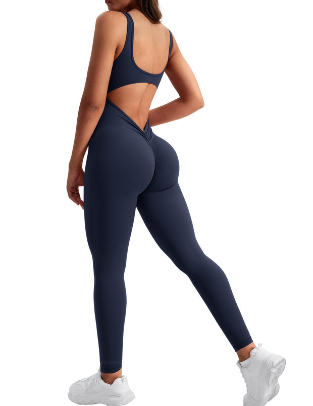 YEOREO Long Sleeve Jumpsuit for Women Workout V Back Bodysuit Lizvette Scrunch Leggings One Piece Romper Full Length Bodycon