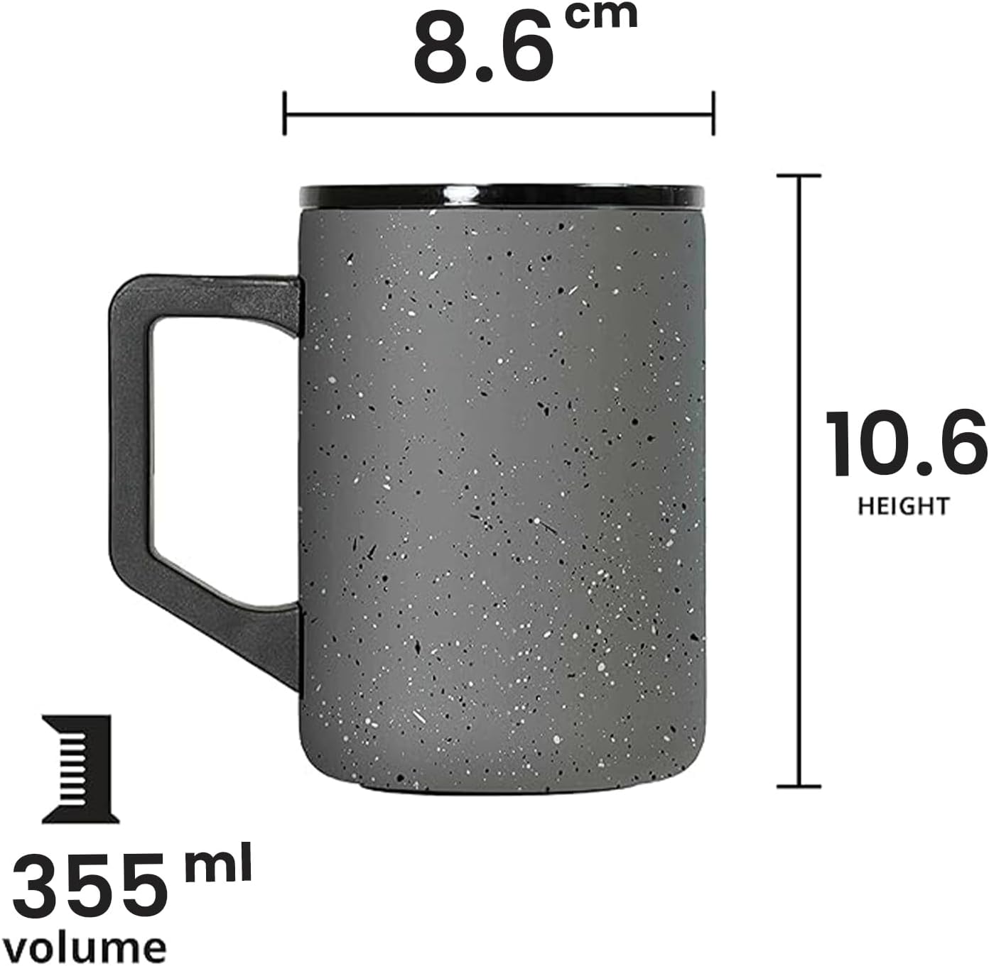 Elemental Insulated Coffee Mug - Triple-Wall Stainless Steel Summit Travel Cup for Hot and Cold Drinks - Thermal Coffee Mug with Lid and Handle for Camping, Office & Travel 12oz - Grey Speckle