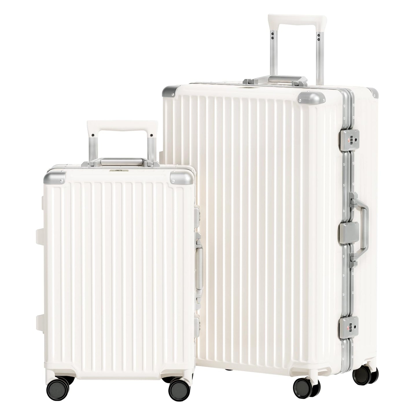 AnyZip Luggage Sets 2 Piece Aluminum Frame Carry On and Checked Suitcase PC ABS Hard Shell TSA Lock No Zipper(Silver, 20/28)