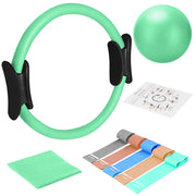 TOPZGLEEY Pilates Ring Set – 14" Anti-Deformation Magic Circle with Padded Handles, Mini Ball, 5 Resistance Bands, Guide, Pilates Equipment for Home Workout
