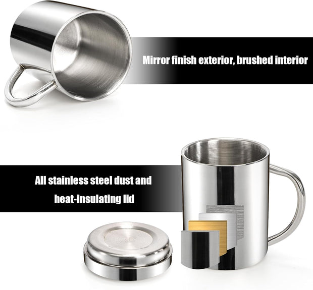 Yesland 2 Pack 13.5 oz Stainless Steel Double-Walled Metal Mugs, Insulated Coffee Cup with Lid and Handle, Thermal Camping Mugs for Coffee, Milk, Juice, Tea and Cold or Hot Drinks